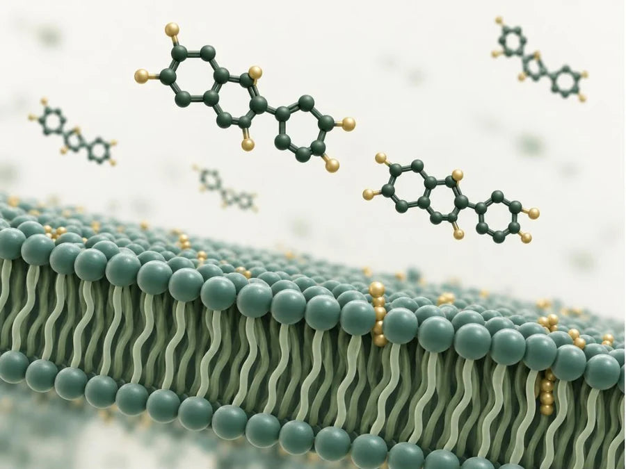 Isoflavone molecules approaching a cell membrane