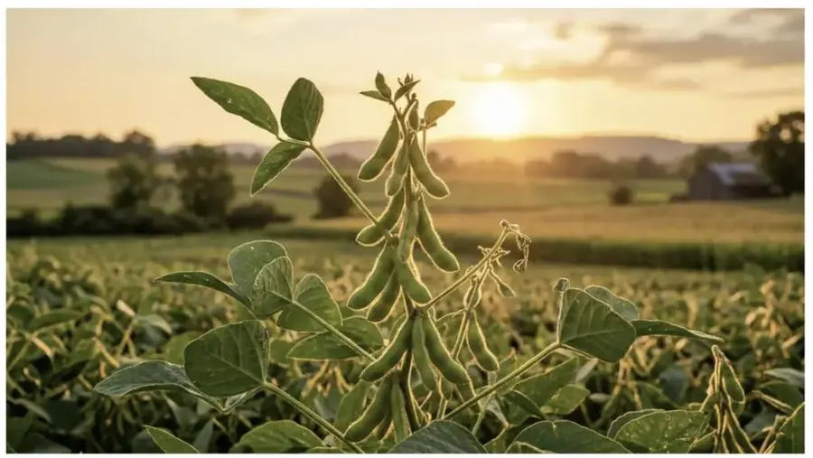 Organically grown soybeans for Haelan 951 fermented soy, in a highland field
